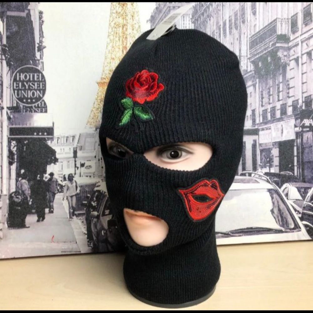 3 Hole Ful Face Ski Mask Embroidery kisses and roses Custom patch balaclava